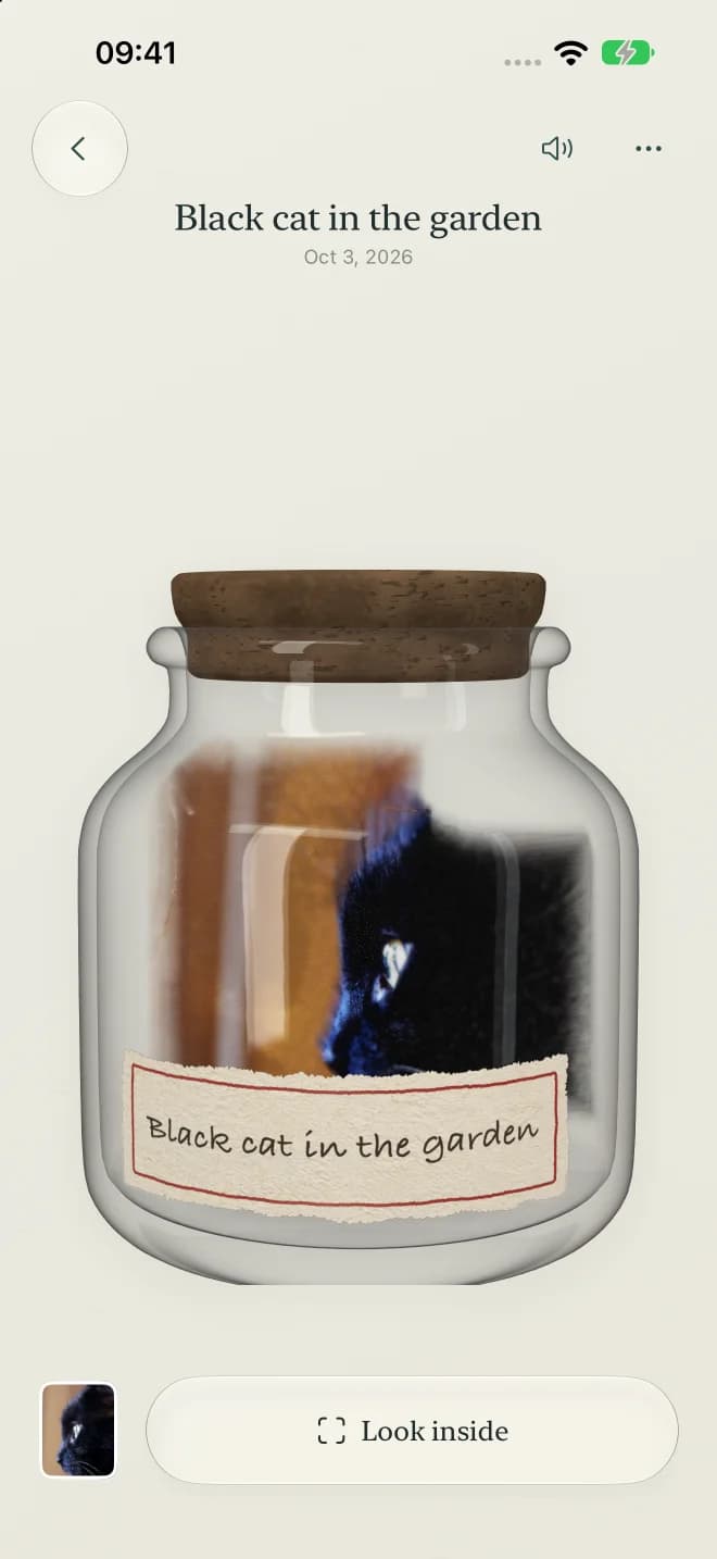 Bottles on iPhone, displaying a personal glass keepsake