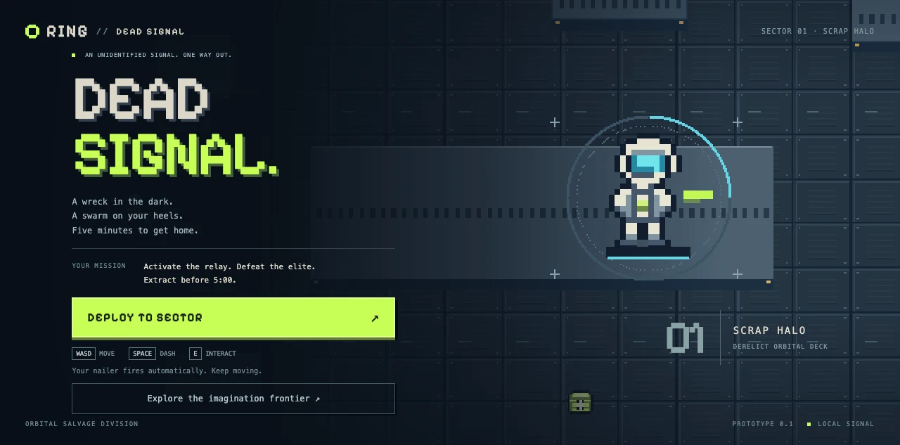 The pixel-art science-fiction title screen of RING Dead Signal